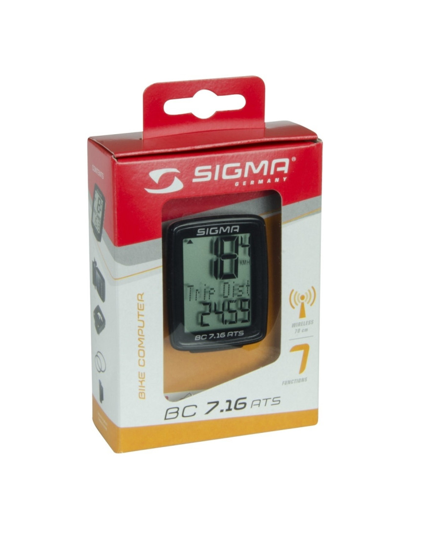 Sigma BC 7.16 ATS Wireless Bike Computer – 7 Function, Large Display, IPX8, Black
